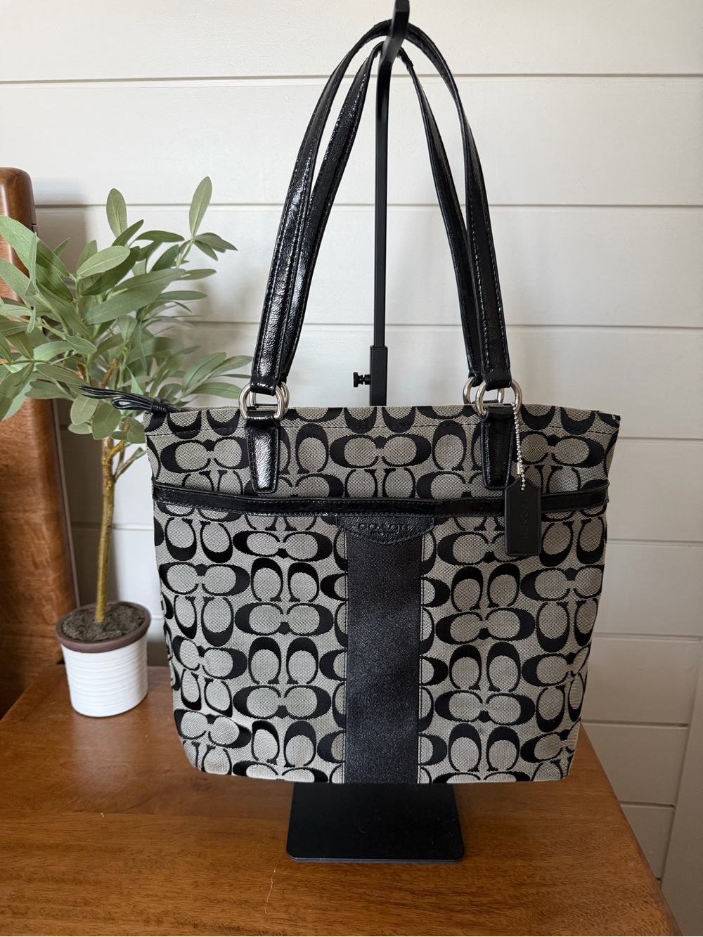 Coach Y2K Black & Gray Monogram Tote